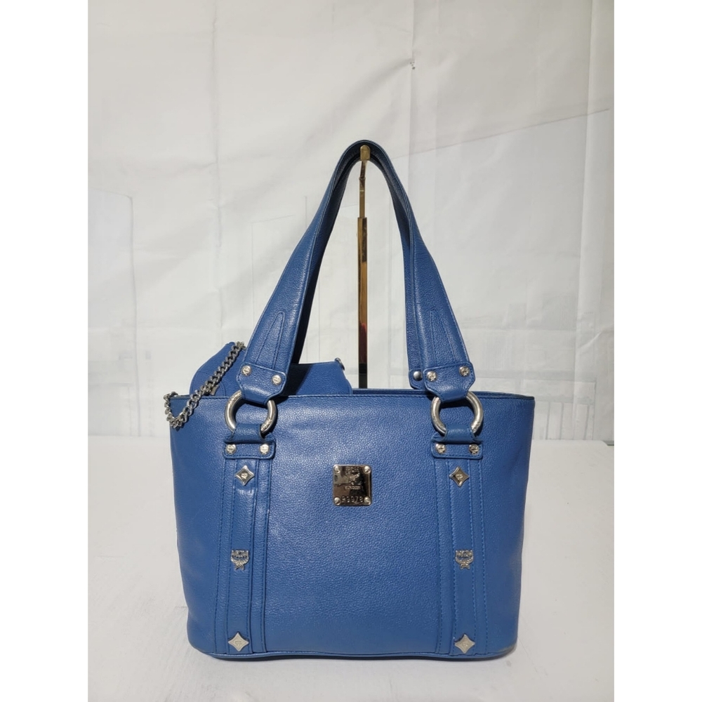 MCM Vintage Mini Studded Tote Bag Royal Blue With Coin Pouch - Picture 8 of 15